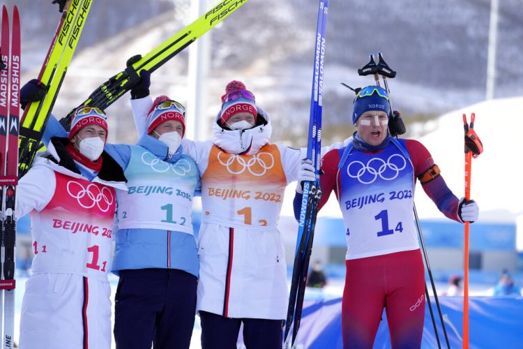 Norway takes Olympic gold medal in biathlon team relay